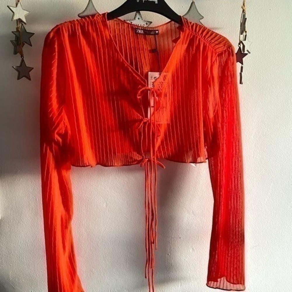 ZARA pleated crop top bell sleeves 1131-811